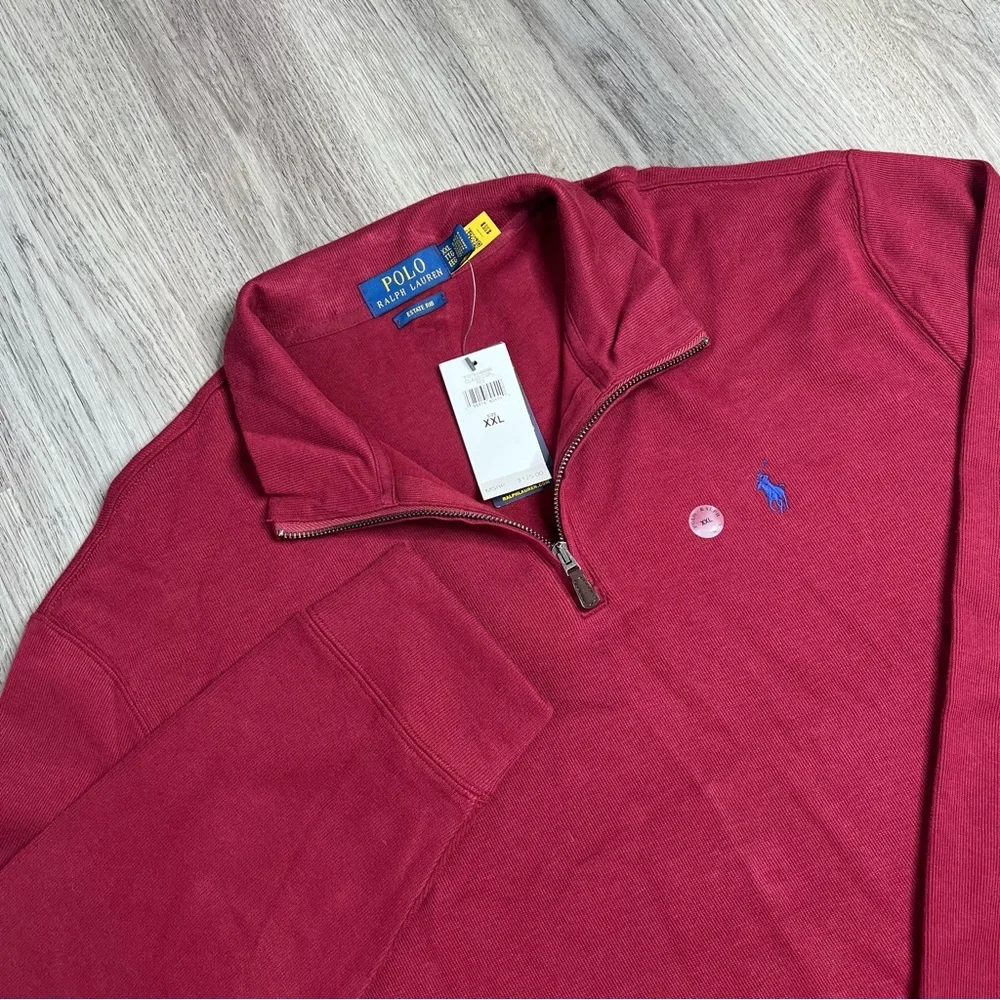 New Polo Ralph Lauren Sweater Mens XXL Red Estate Rib 1/4 Zip Pullover Pony Logo